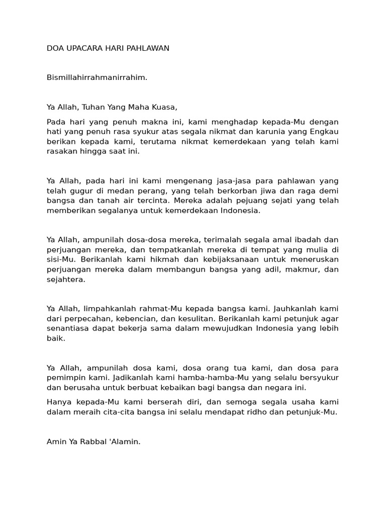 Doa Upacara Hari Pahlawan Pdf Hukum Agama Spiritualitas