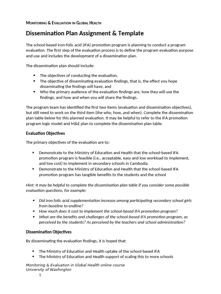 me-dissemination-plan-template-pdf-evaluation