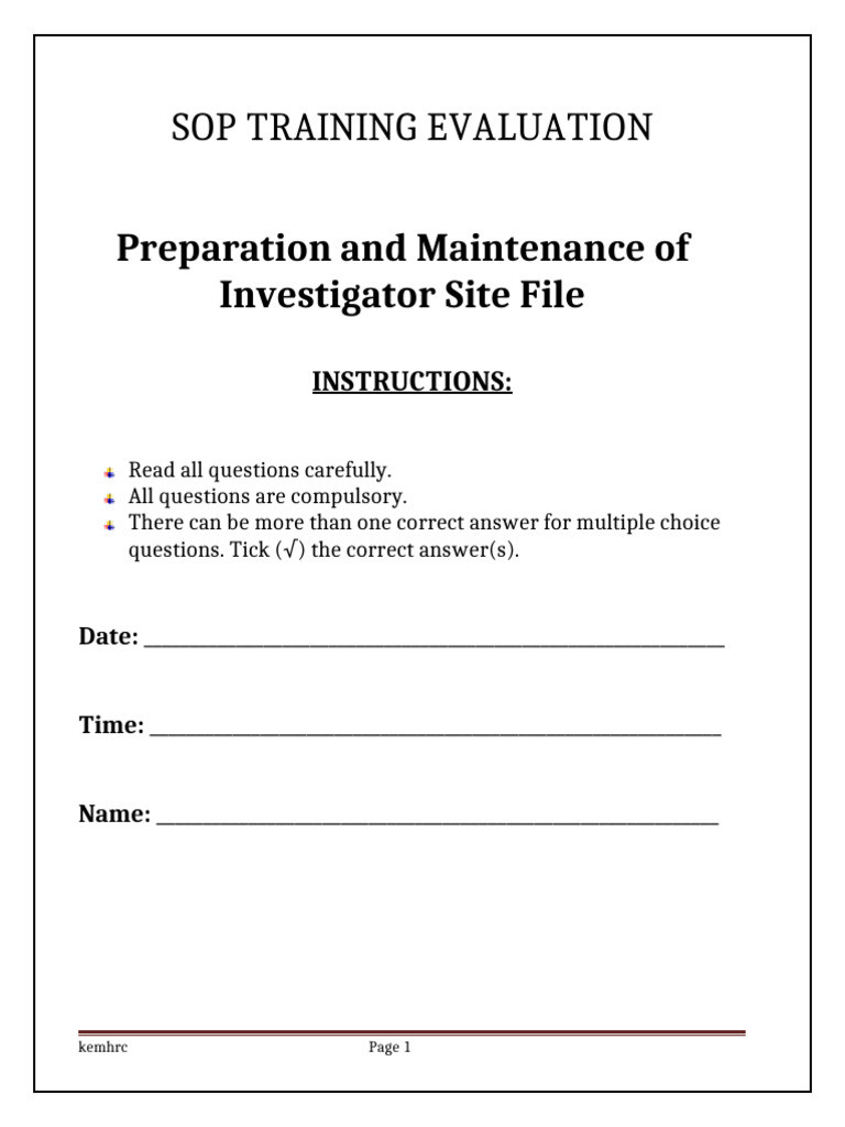 Question Paper Template For SOP Training Evaluation ISF PDF