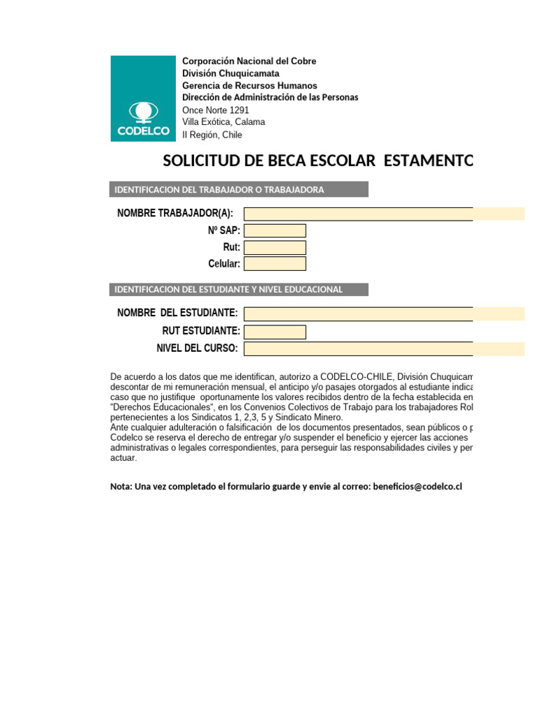 Solicitud Beca Escolar Rol B | PDF | Finanzas y dinero | Derecho