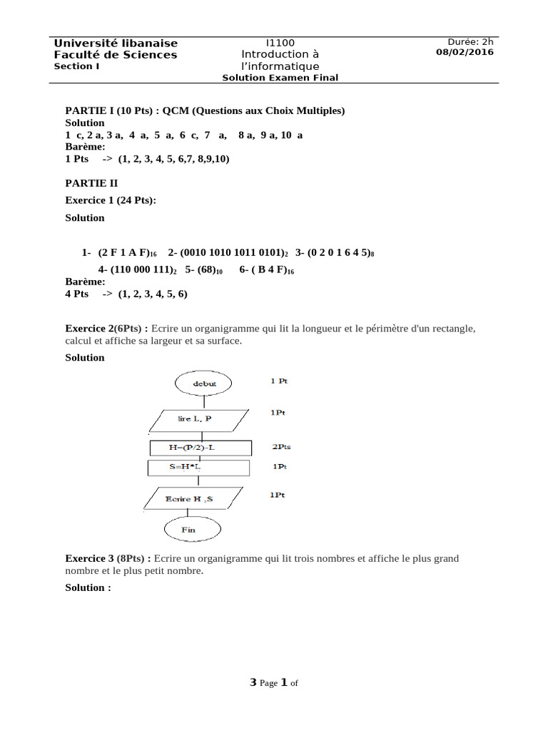 Solutions Examen Informatique 2016 | PDF