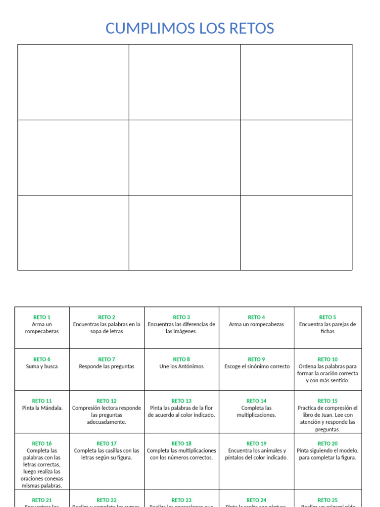25 Retos Divertidos para Niños | PDF