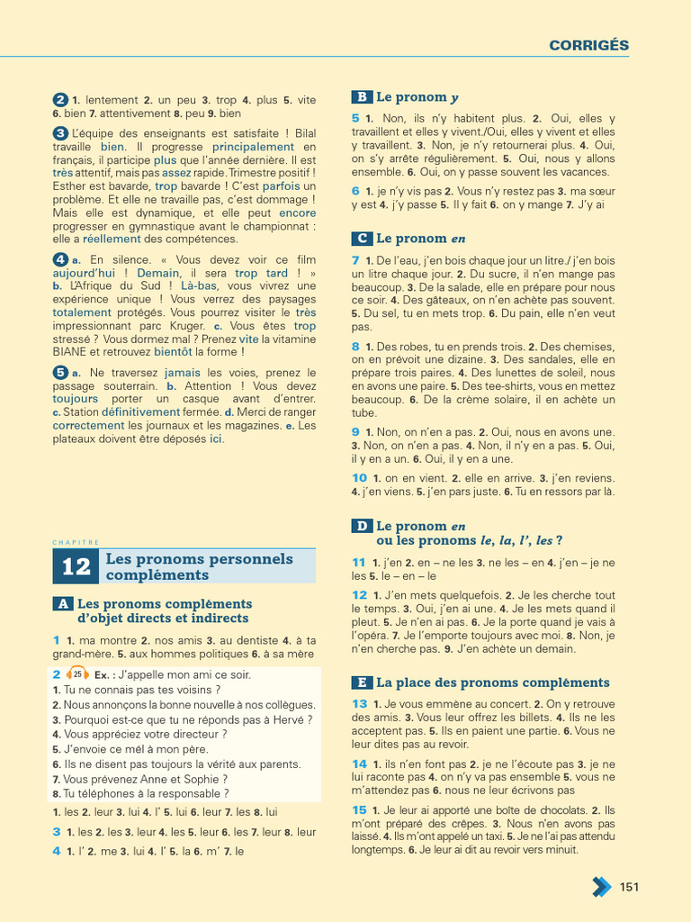 Exercices sur le pronom y et en | PDF