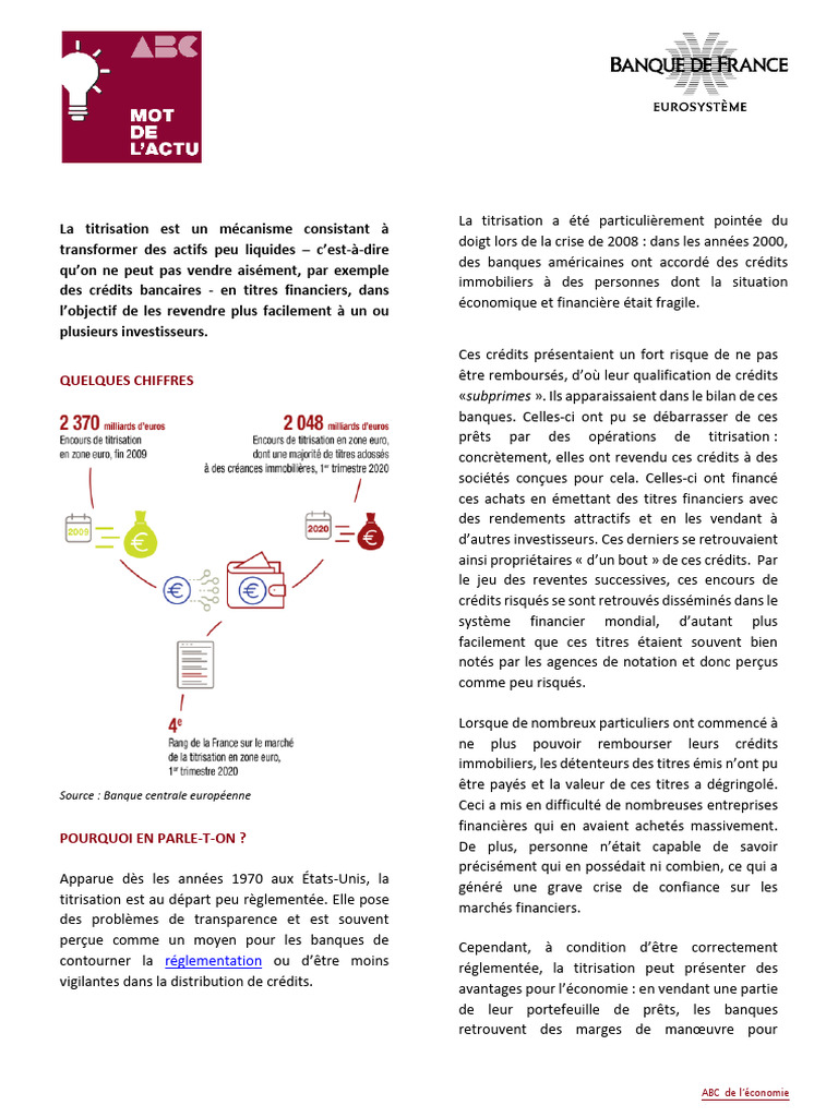 Titrisation et subprimes : enjeux clés | PDF | Titrisation | Crise des ...