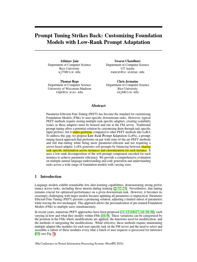 (NeurIPS 2024) Prompt Tuning Strikes Back Customizing Foundation Models ...