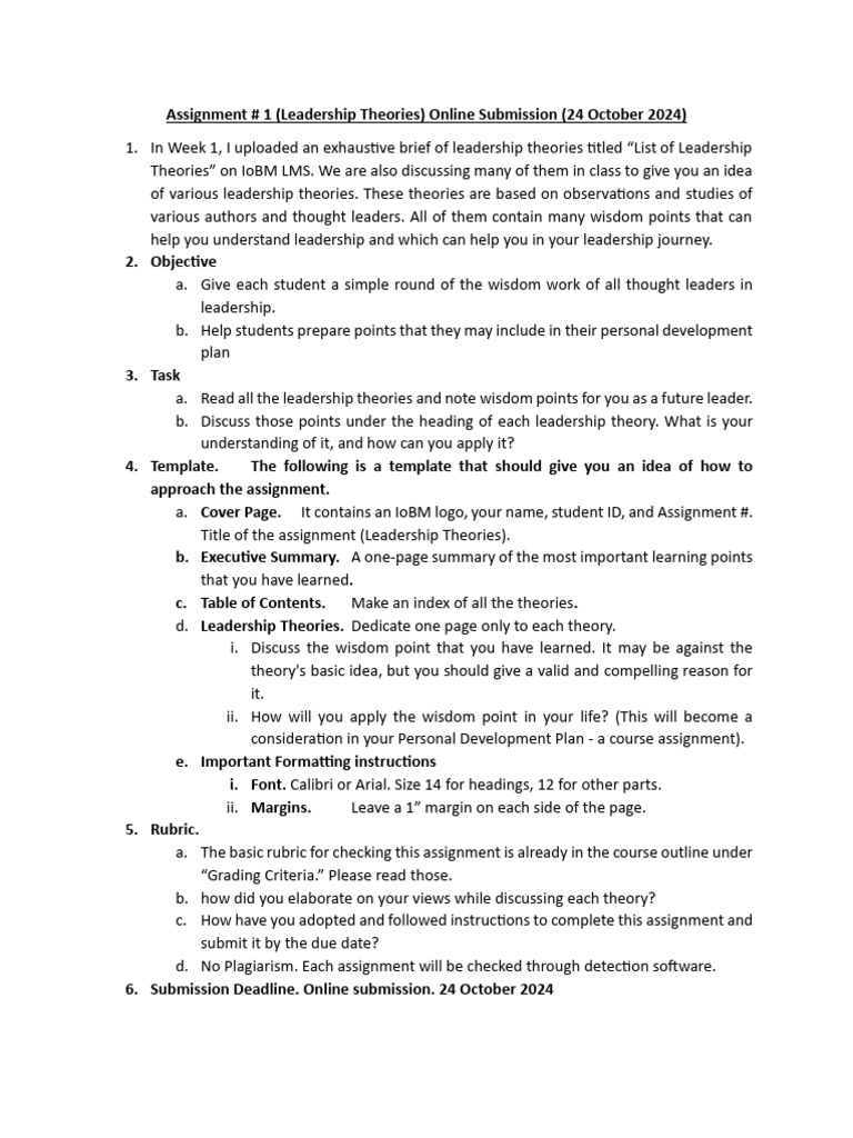 Leadership Theories Assignment Guide | PDF