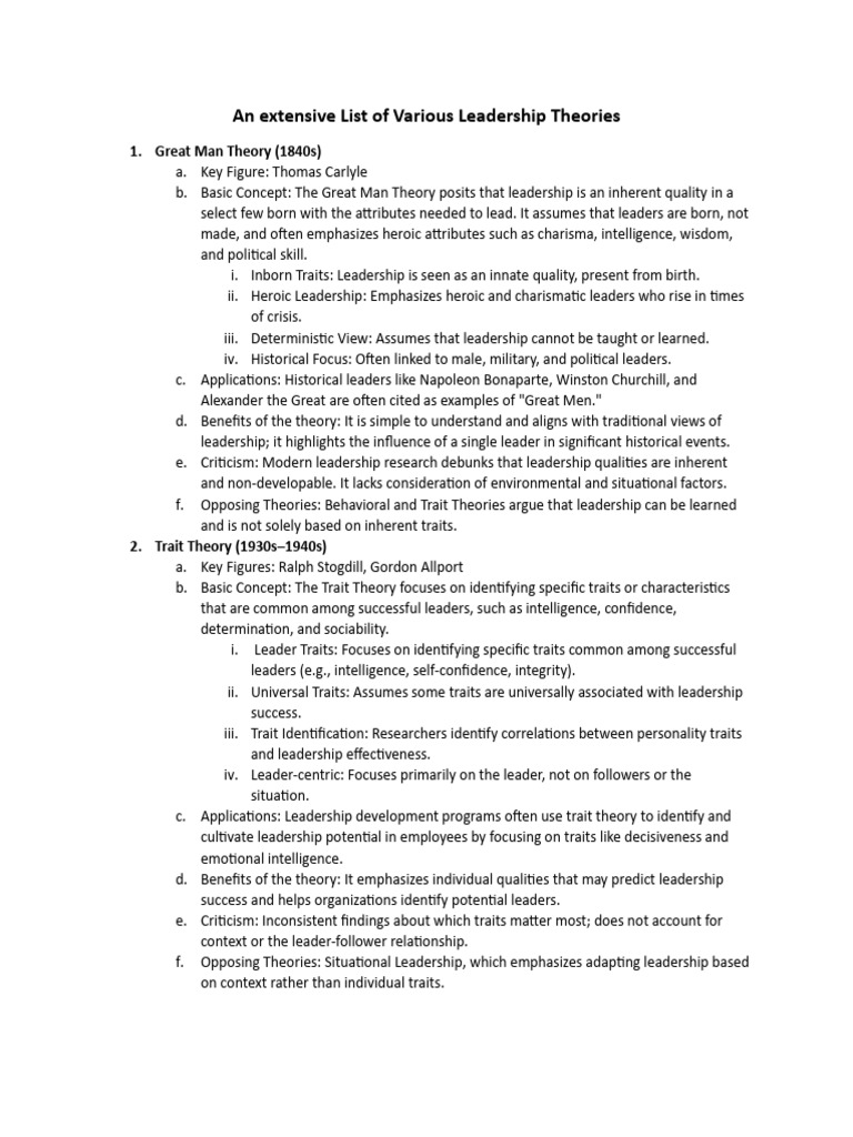 Overview of Leadership Theories | PDF | Leadership | Transformational ...