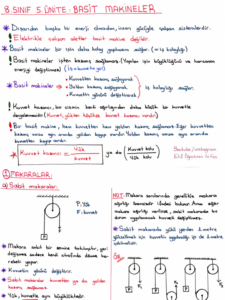 8.sınıf Basit Makineler Ders Notu | PDF