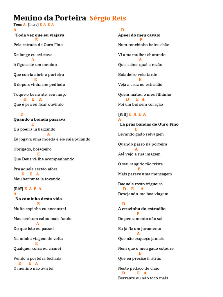 Letra da Música Menino da Porteira | PDF