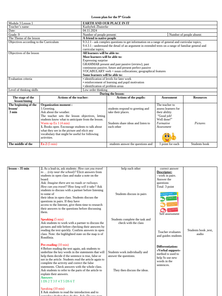 9th Grade Earth Science Lesson Plan | PDF | Curriculum | Verb