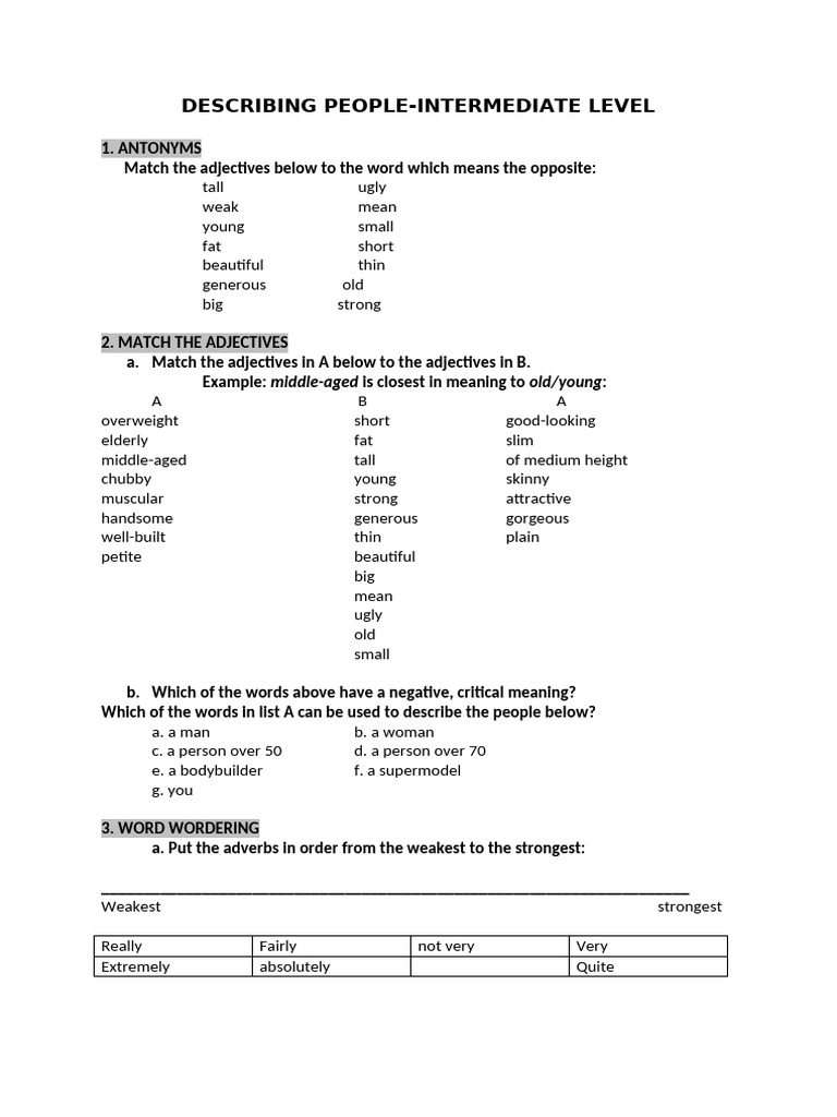 Describing People: Intermediate Adjectives Guide | PDF | Adverb ...
