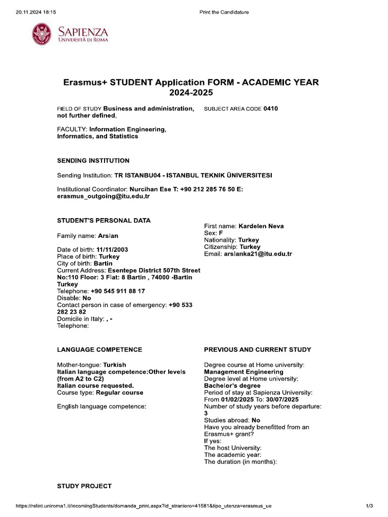 Sapienza Confirmation | PDF