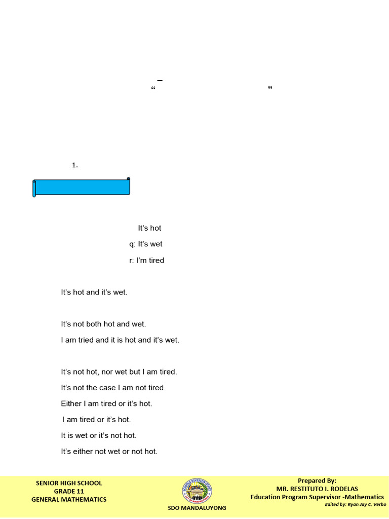 Activity Sheet 38 - Gr.11 - Symbolizing Proposition | PDF | Logic ...