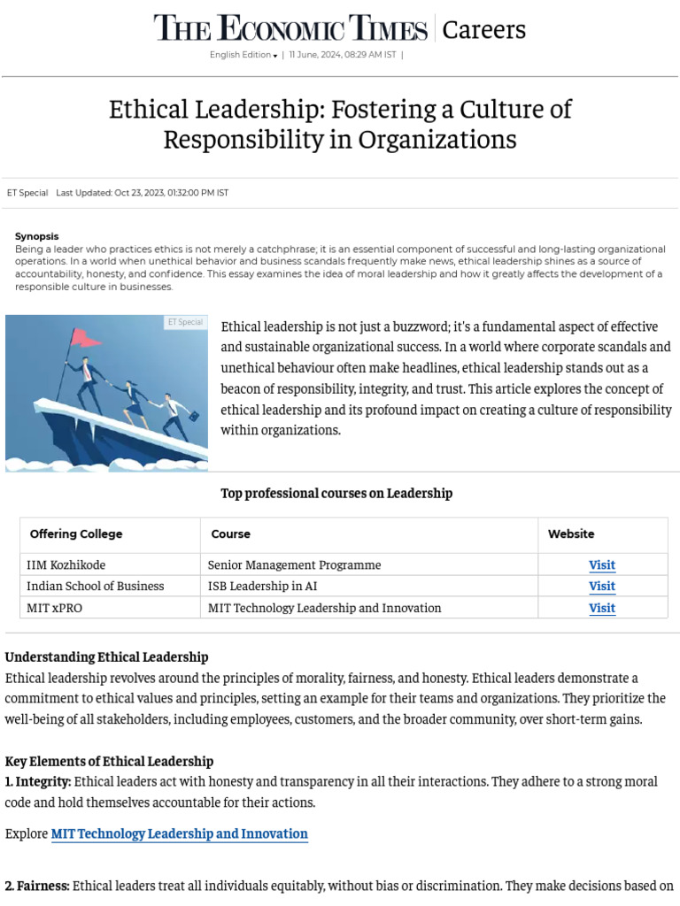 Ethical Leadership and Organizational Culture | PDF | Leadership ...