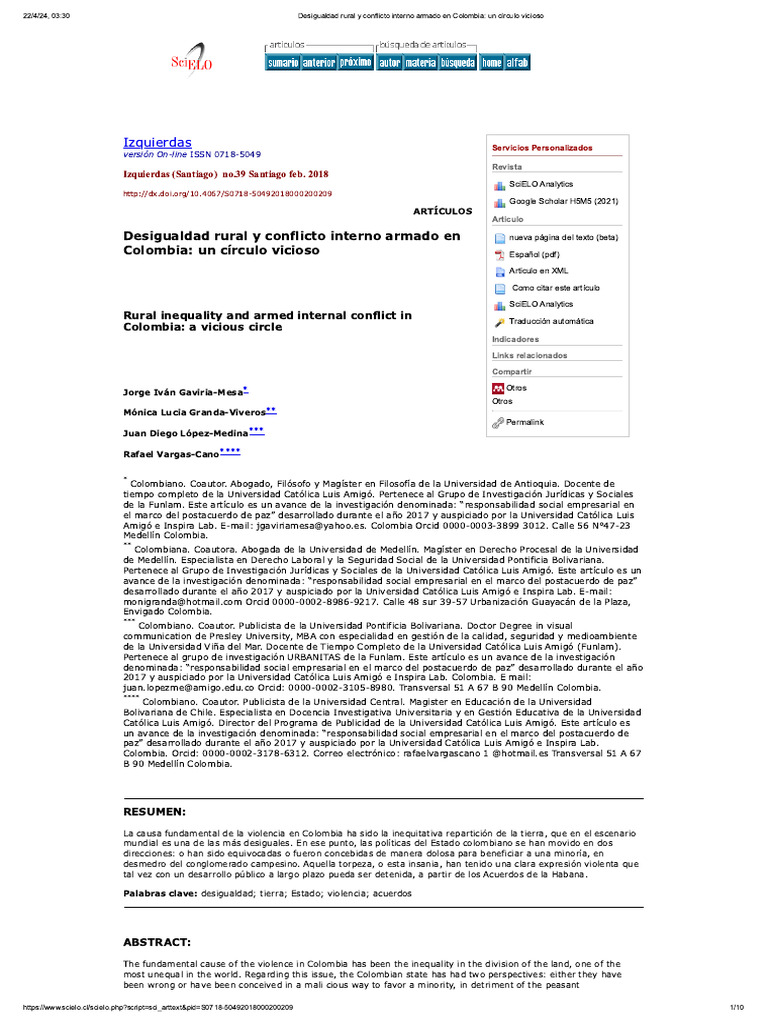 Desigualdad Rural y Conflicto Interno Armado en Colombia - Un Círculo ...