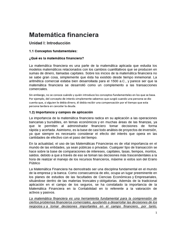 Introducción a la Matemática Financiera | PDF | Dinero | Préstamos