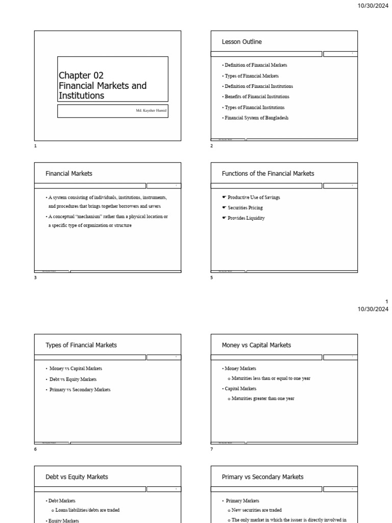 Chapter 02 Financial Markets and Institutions | PDF | Financial Markets ...