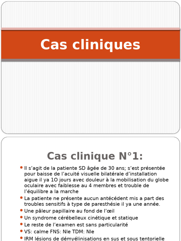 Cas cliniques en neurologie | PDF | Médecine clinique | Maladies et ...