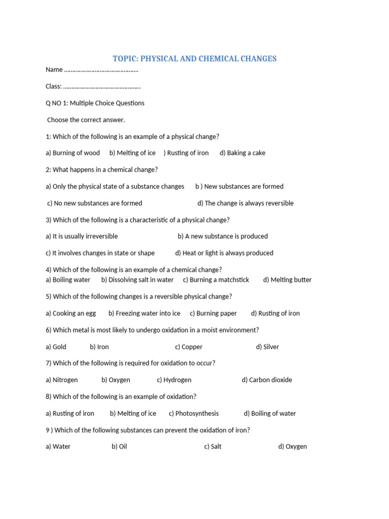 Class 7 Physical Changes | PDF | Combustion | Water