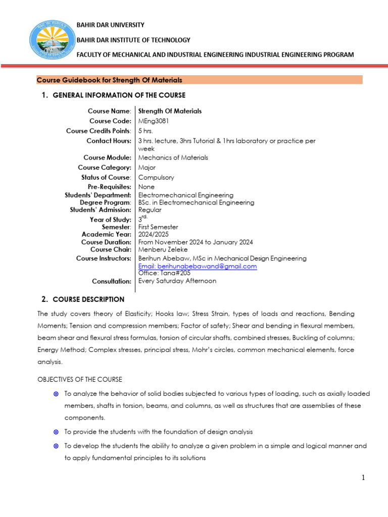 Strength of Materials Course Guide | PDF | Bending | Beam (Structure)