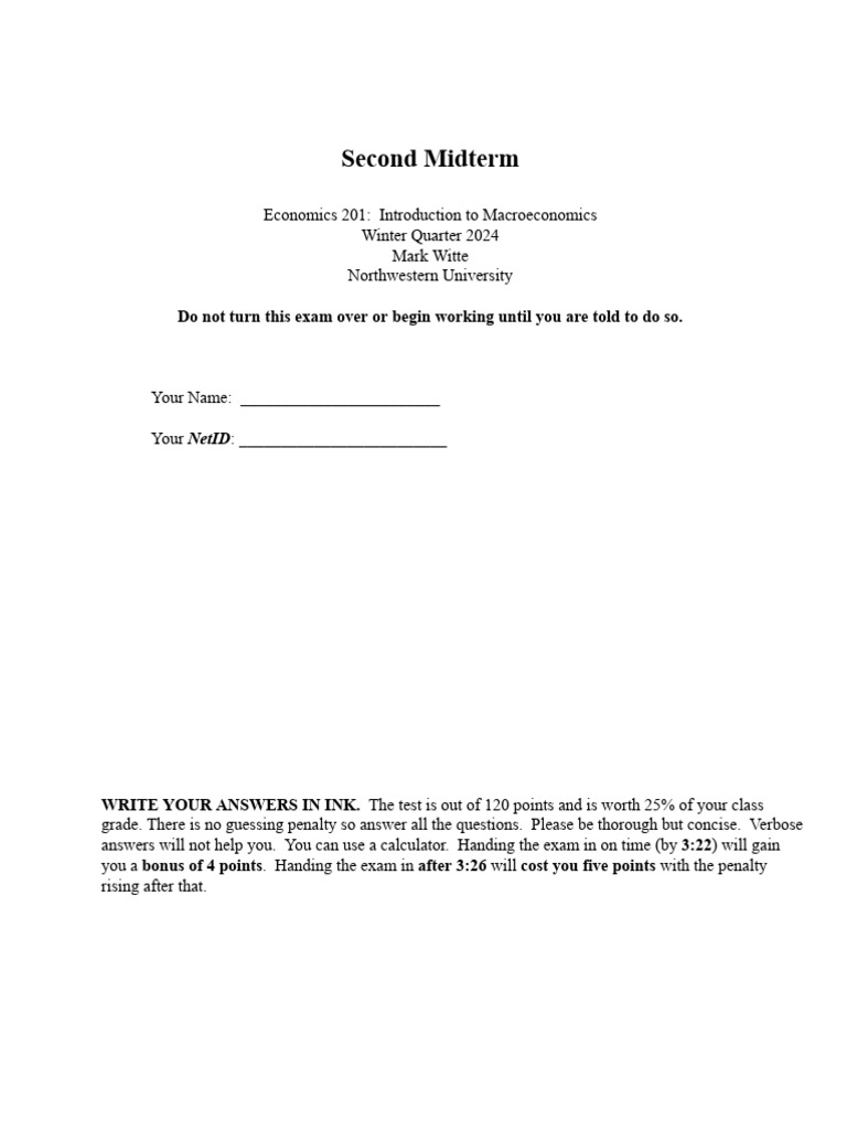 Economics 201 Midterm Exam 2024 | PDF | Interest | Inflation