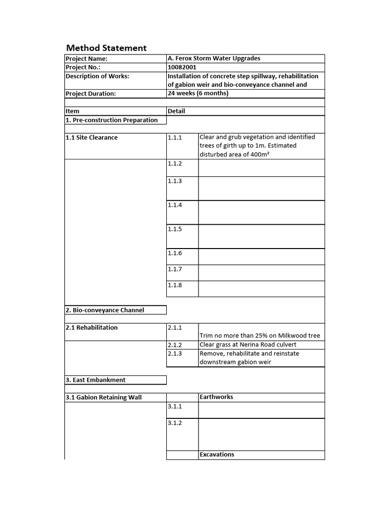 Method Statement for Construction Works | PDF | Civil Engineering ...