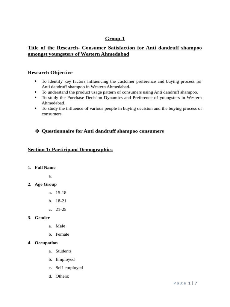 CE Questionnaire | PDF | Brand | Shampoo