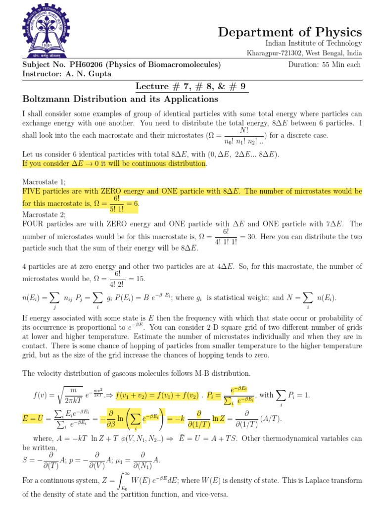 Boltzmann Distribution in Biomacromolecules | PDF | Molecular Orbital ...