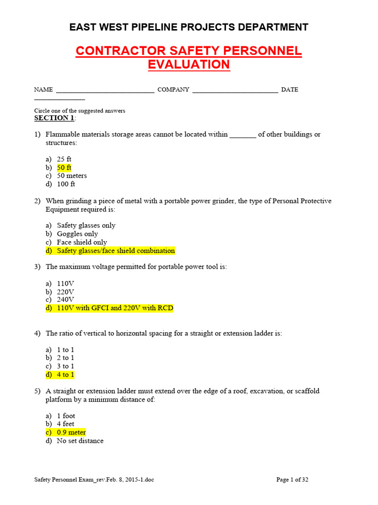 Safety Personnel Exam - Rev - Feb. 8, 2015-1 | PDF | Loam | Scaffolding