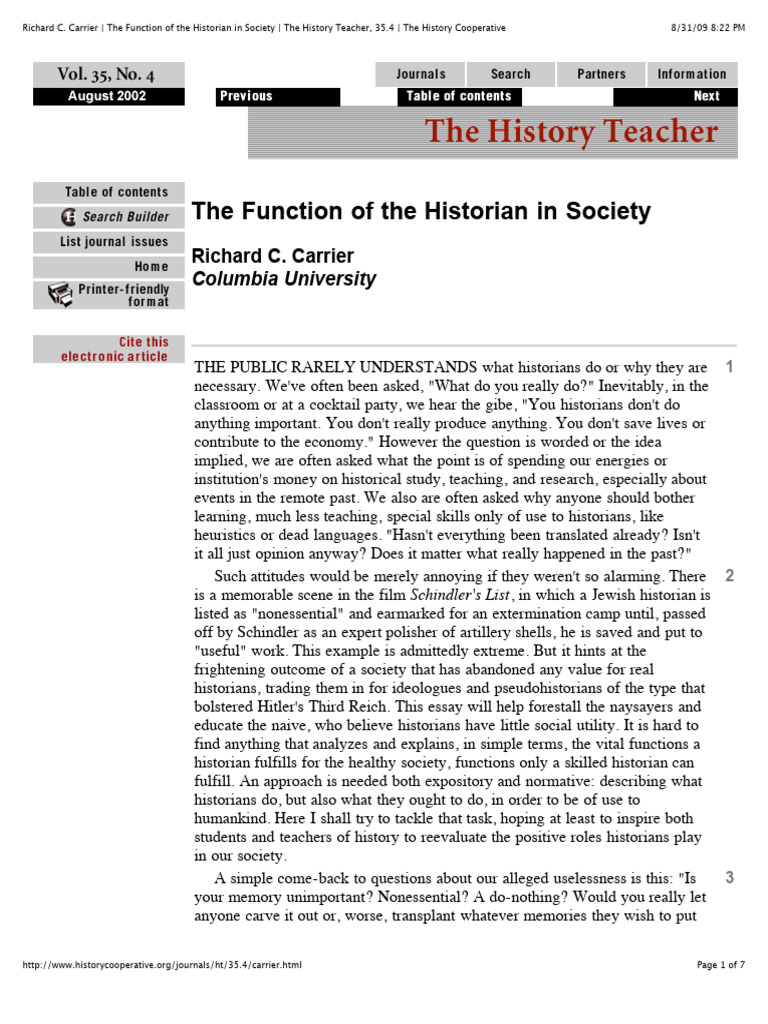 Importance of Historians in Society | PDF | Truth | Science