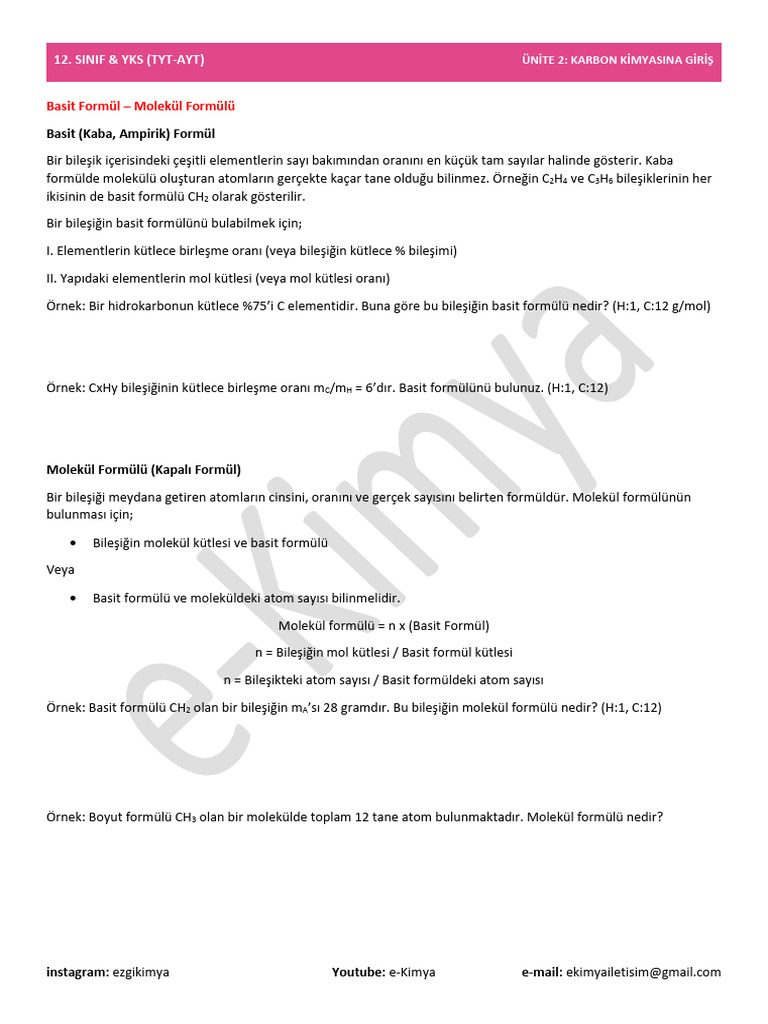 9-Basit Formül Molekül Formülü | PDF