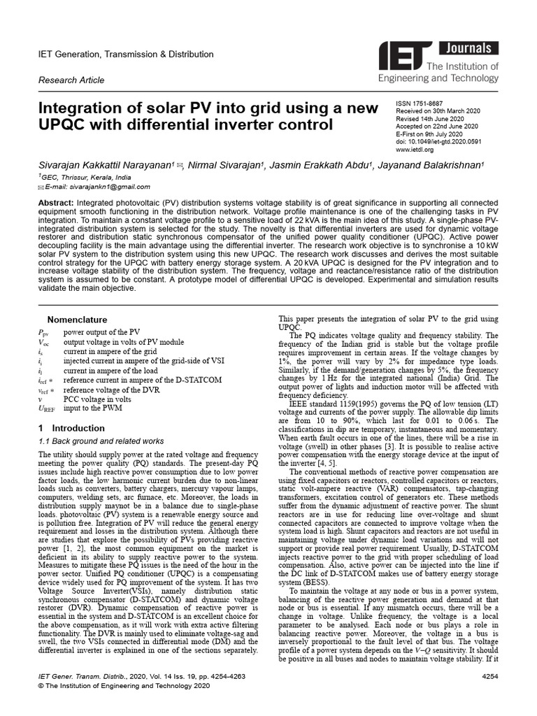Solar PV Integration with UPQC Control | PDF | Power Inverter | Ac Power
