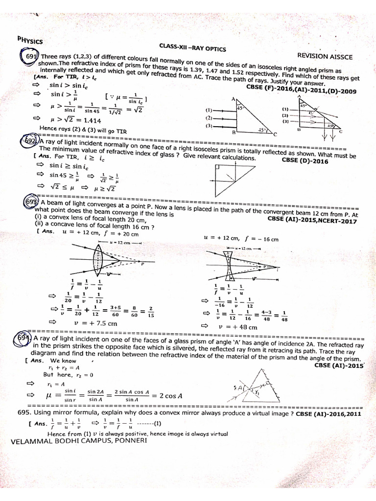 Ray Optics Revision Qns File | PDF
