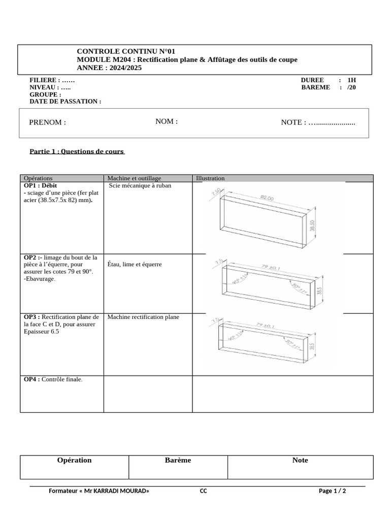 Contrôle Continu M204 : Rectification Plane | PDF | Technologie et ...