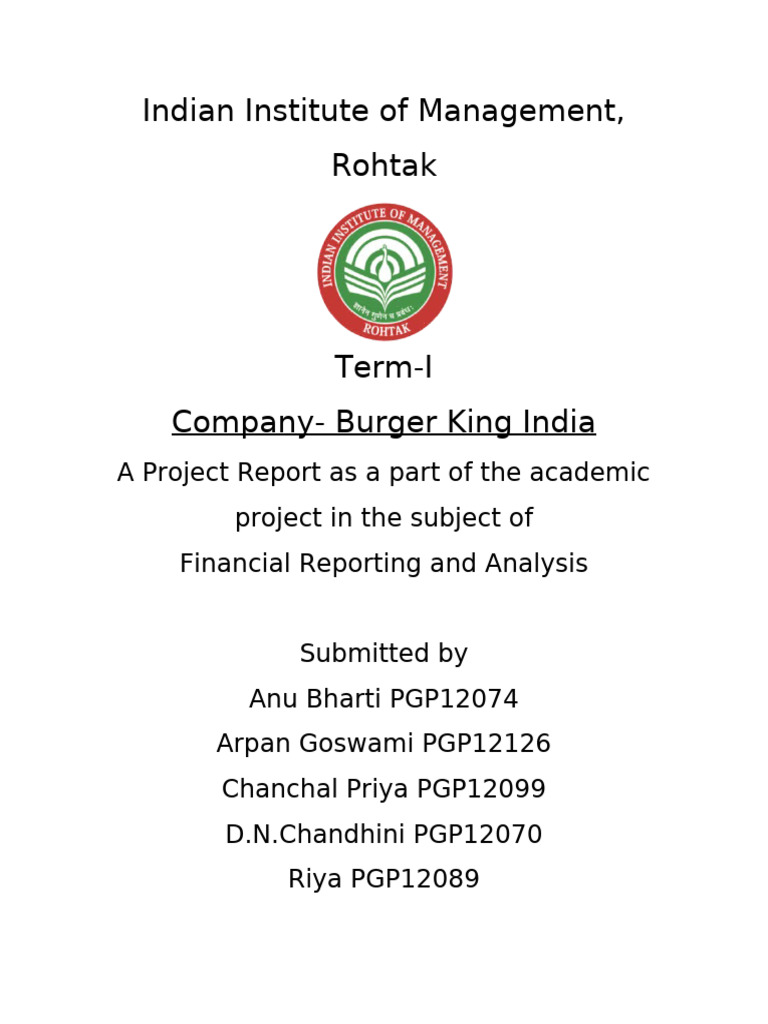 FRA Term End Project - Burger King | PDF | Interest | Stocks