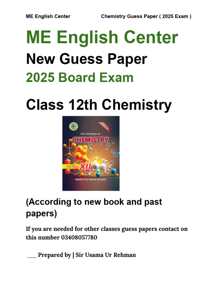 Class 12 Chemistry Guess (2025) | PDF | Ketone | Aldehyde