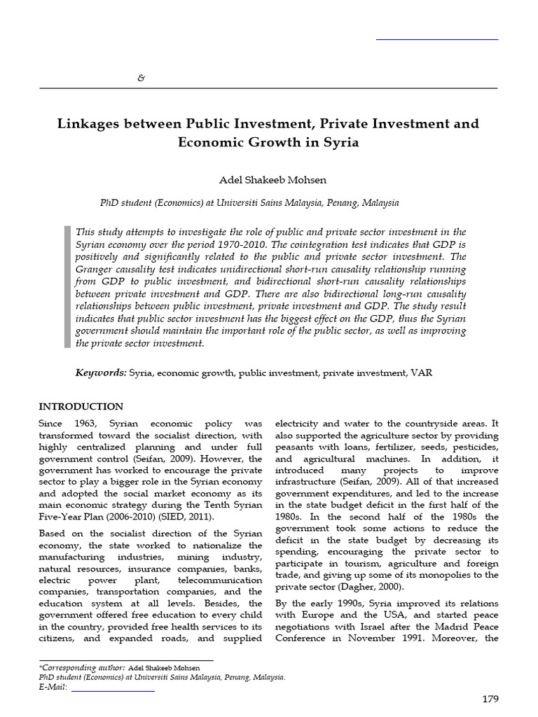 7 Linkages Between Public Investment, Private Investment and Economic ...