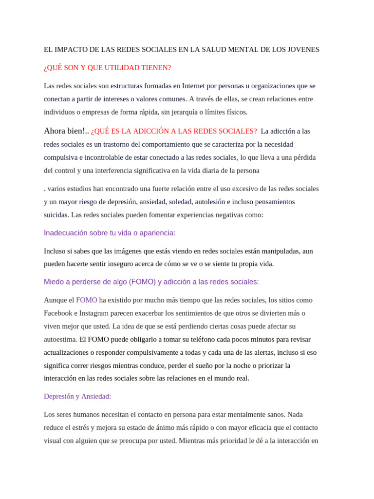 El Impacto de Las Redes Sociales en La Salud Mental de Los Jovenes ...