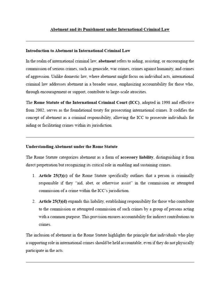 Abetment in International Criminal Law | PDF | Aiding And Abetting ...