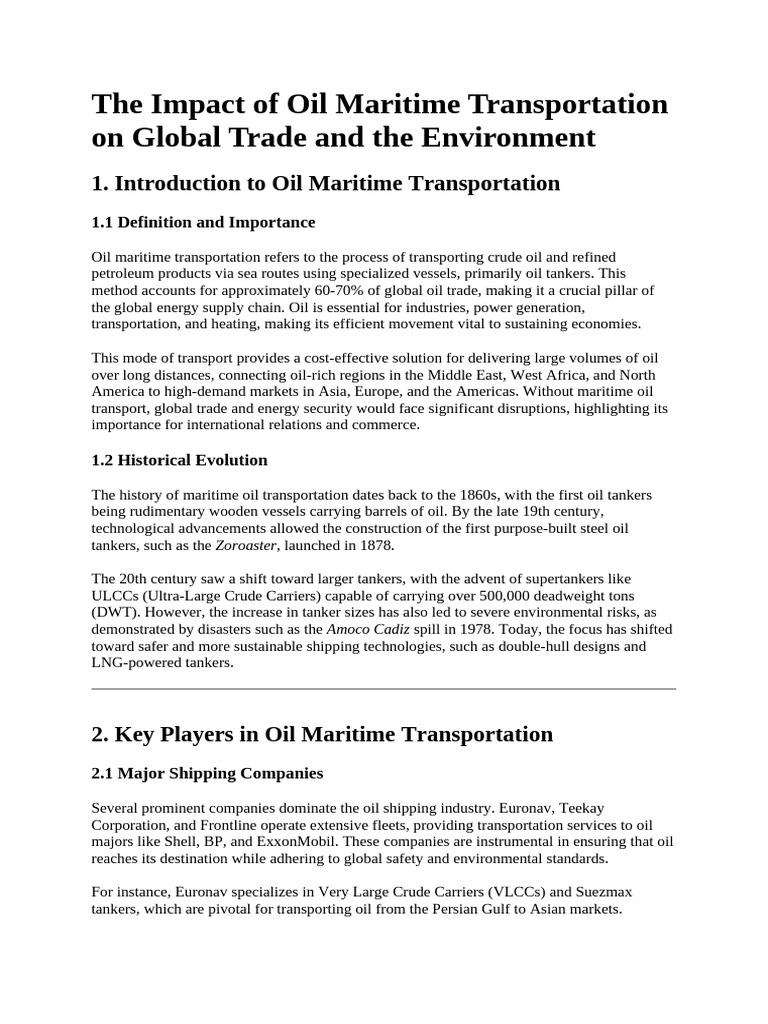 The Impact of Oil Maritime Transportation On Global Trade and The ...
