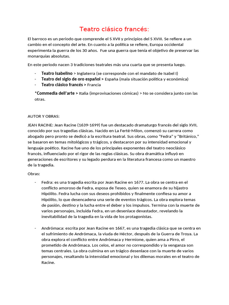 Teatro Francés | PDF | Barroco | Teatro
