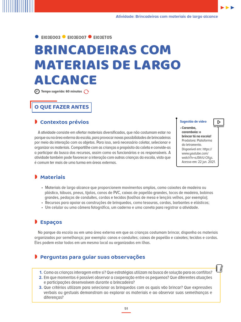 Brincadeiras com Materiais Diversos | PDF | Brinquedos