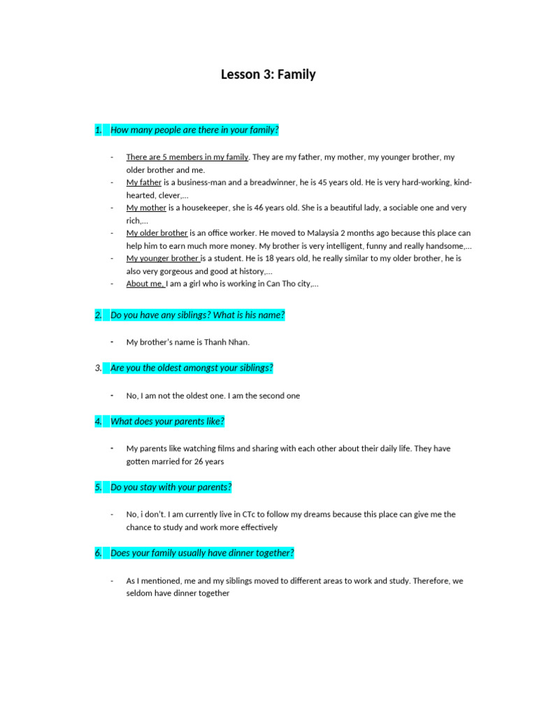 Lesson 3.FAMILY | PDF | Wellness