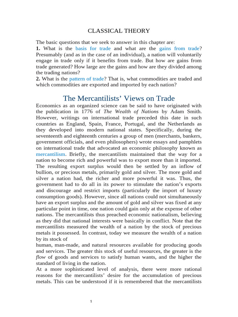 Classical Trade Theories Explained | PDF | Comparative Advantage ...