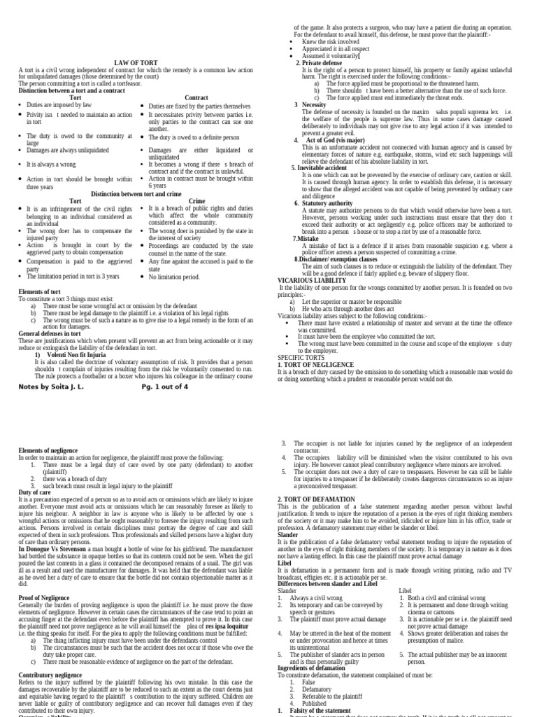 Understanding Tort Law Basics | PDF | Tort | Defamation