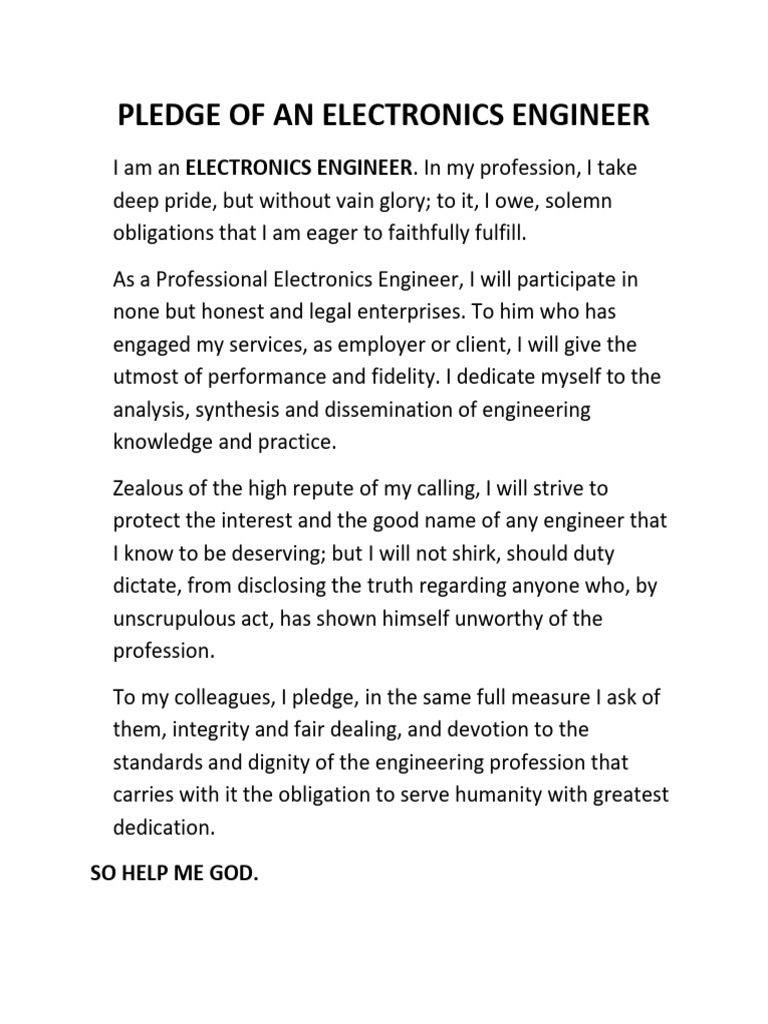 Electronics Engineer's Professional Pledge | PDF | Technology & Engineering
