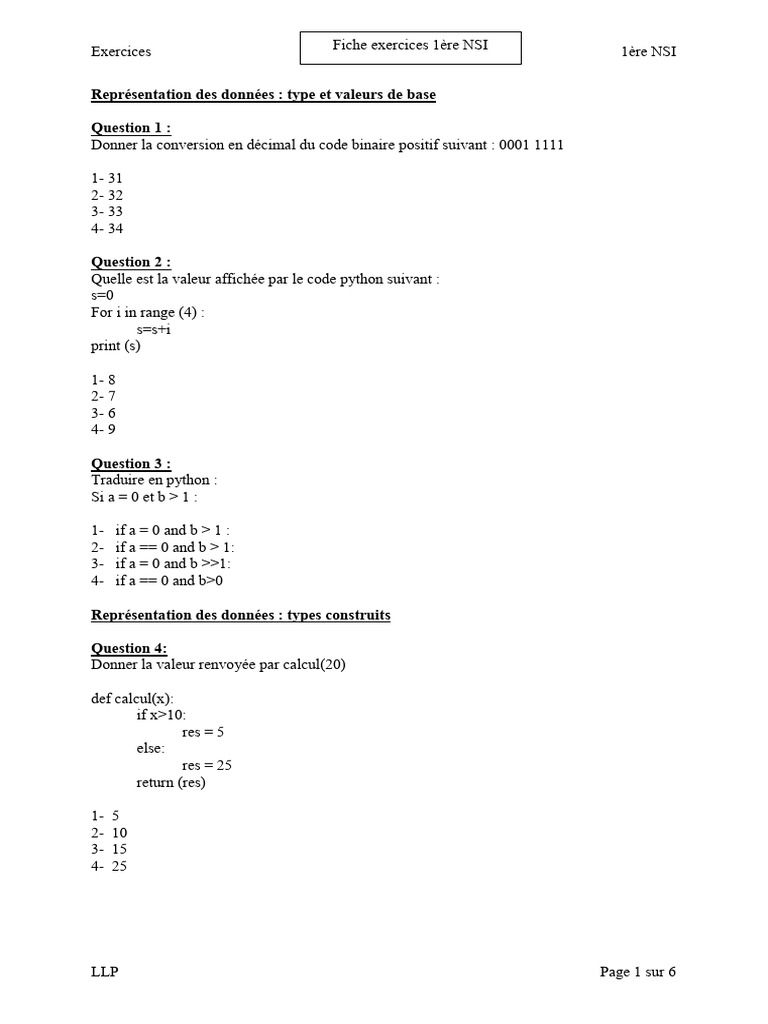 Exercices de programmation NSI | PDF | Fichier texte | JavaScript