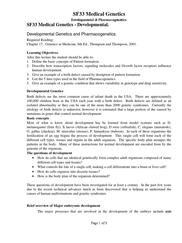Developmental Genetics & Pharmacogenetics | PDF | Genetics | Zoology