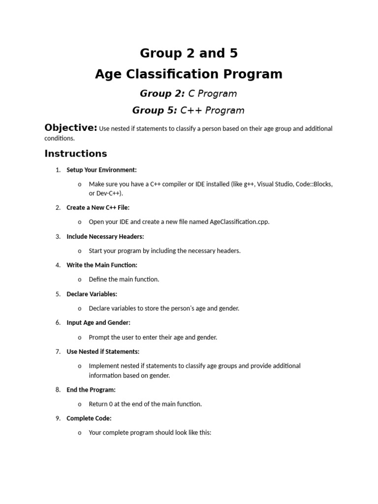 Age Classification Program Group 2 and 5 | PDF