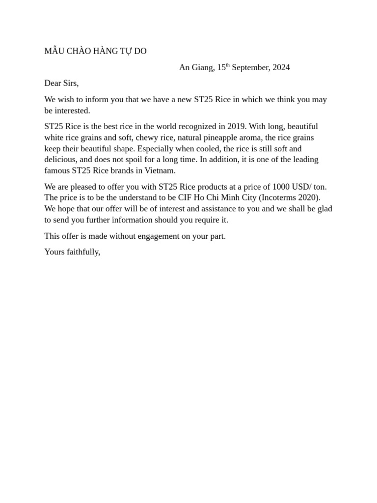 ST25 Rice Offer and Pricing Details | PDF